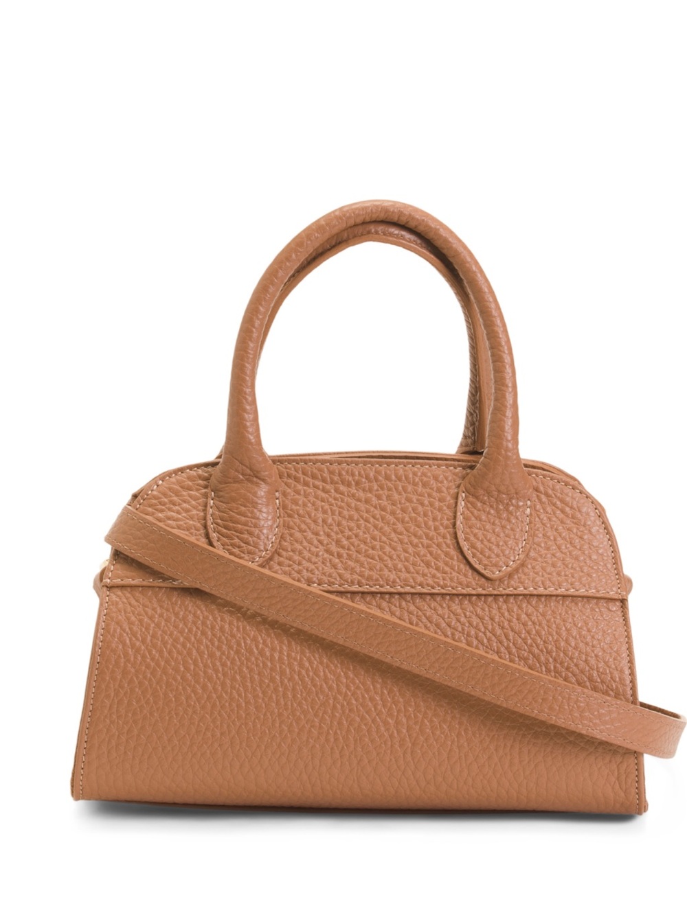 Divina Firenze Pebbled Tan Leather Dome Structured Crossbody Satchel - Picture 2 of 10